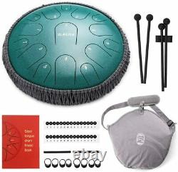 Ulalov 13 Steel Tongue Drum 15 Notes Bag Book Mallet Picks in Turquoise Green