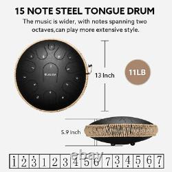 Ulalov Drum Steel Tongue Hand-pan Drum 15 Note with Travel Bag Finger Pick Gift