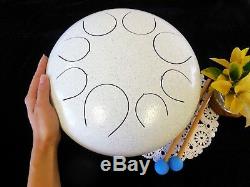 WuYou 12in Large Steel Tongue Drum Chakra Handpan Tank Drum Speciel Notes White